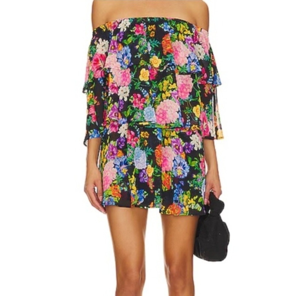 Show Me Your Mumu Womens Dress XS Black Floral Ruffle Off Shoulder Mini Boho